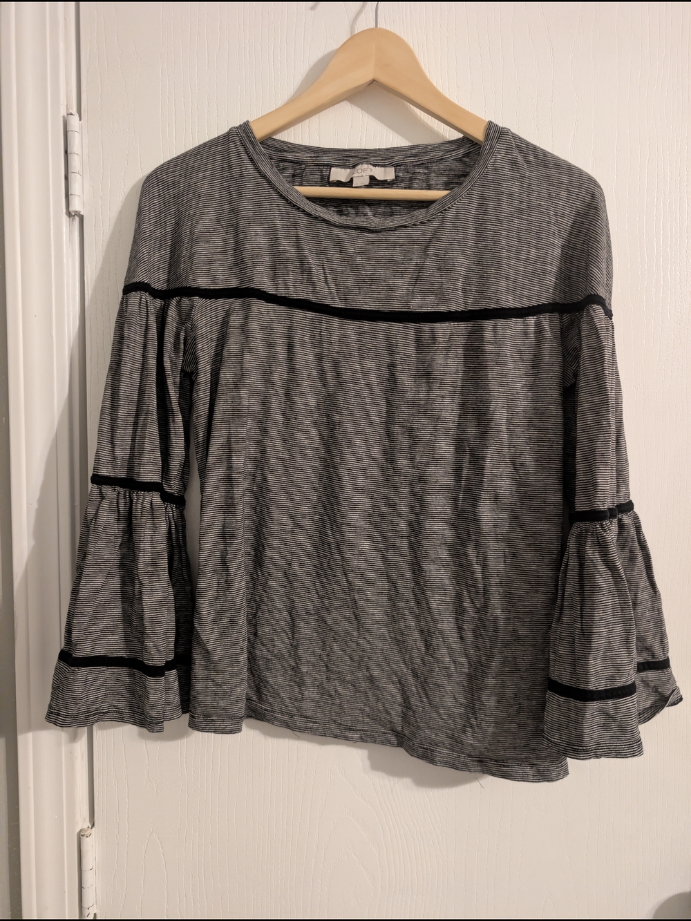 LOFT Gray Striped Bell Sleeve Tunic